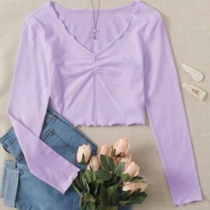 Lettuce Trim Ruched Front Solid Top